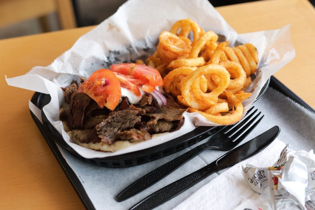 gyro sandwich with curly fries